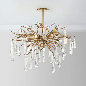 Teardrop 7-Light Chandelier-chandeliers for dining room,chandeliers for stairways,chandeliers for foyer,chandeliers for bedrooms,chandeliers for kitchen,chandeliers for living room-Lacquered Burnished Brass-Arialamps