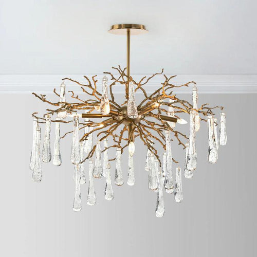 Teardrop 7-Light Chandelier-chandeliers for dining room,chandeliers for stairways,chandeliers for foyer,chandeliers for bedrooms,chandeliers for kitchen,chandeliers for living room-Lacquered Burnished Brass-Arialamps