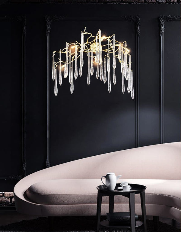 Teardrop Crystal Branch Brass Wall Sconce-Arialamps