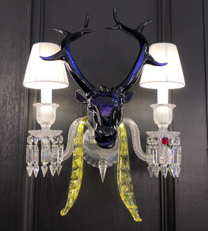 Traditional Colorful Candle Branch Blue Deer Crystal Chandelier for Living Room/Dining Room-Chandeliers-Arialamps