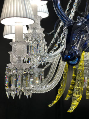 Traditional Colorful Candle Branch Blue Deer Crystal Chandelier for Living Room/Dining Room-Chandeliers-Arialamps