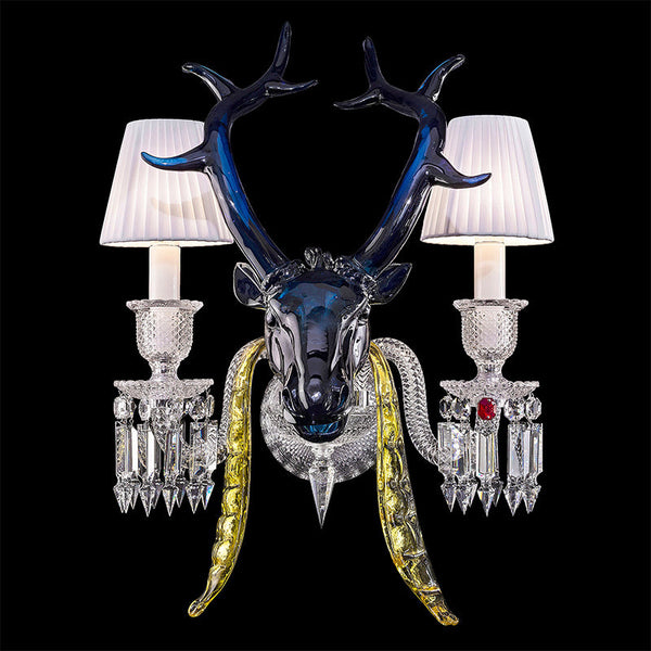 Traditional Colorful Candle Branch Blue Deer Crystal Chandelier for Living Room/Dining Room-Chandeliers-Wall Light (2 Lights): D19.7"*H24.8"-Warm Light-Arialamps