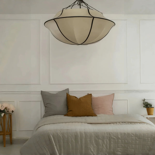 Vintage French Style Cream White Silk Umbrella Chandelier - Arialamps
