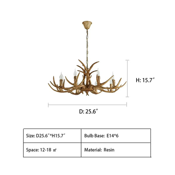 Vintage Rustic Resin Antler Candelabra Chandelier for Living Room / Restaurant / Cafe / Bar - Arialamps