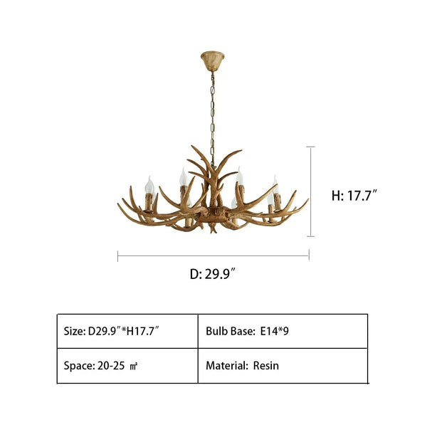 Vintage Rustic Resin Antler Candelabra Chandelier for Living Room / Restaurant / Cafe / Bar - Arialamps