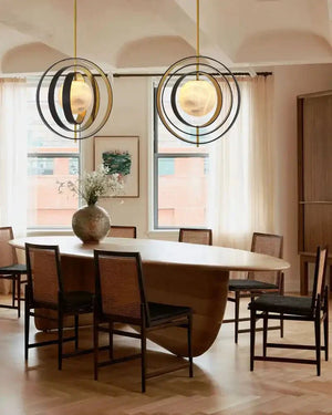 White Alabaster Round Ceiling Pendant Lamp - Gold & Bronze Rotatable Ring - Arialamps