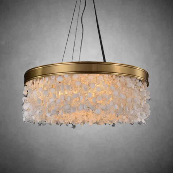 White Leaves Brass Framework Round Chandelier-