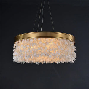 White Leaves Brass Framework Round Chandelier-
