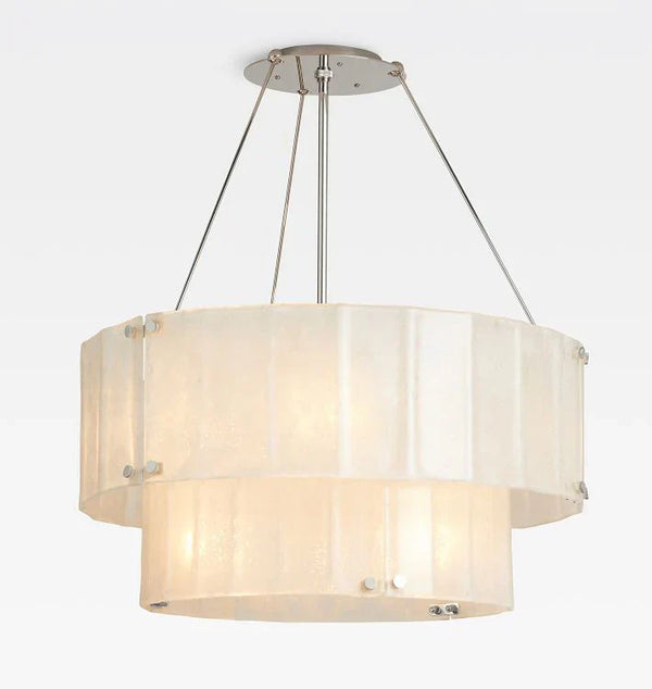 Willamette Glass Round Chandelier 2-Tier 32''-Nickel-White-Arialamps