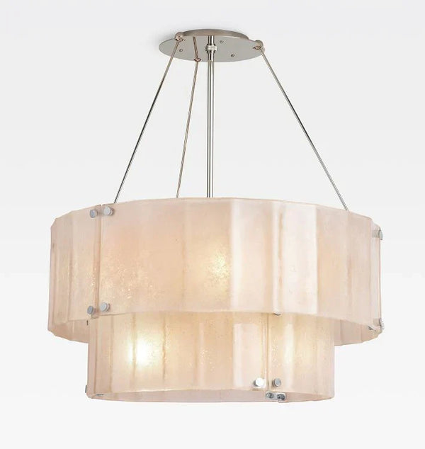 Willamette Glass Round Chandelier 2-Tier 32''-Nickel-Champagne-Arialamps