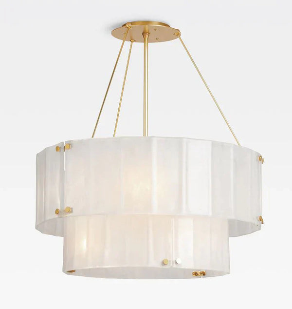 Willamette Glass Round Chandelier 2-Tier 32''-Brass-Pearl White-Arialamps