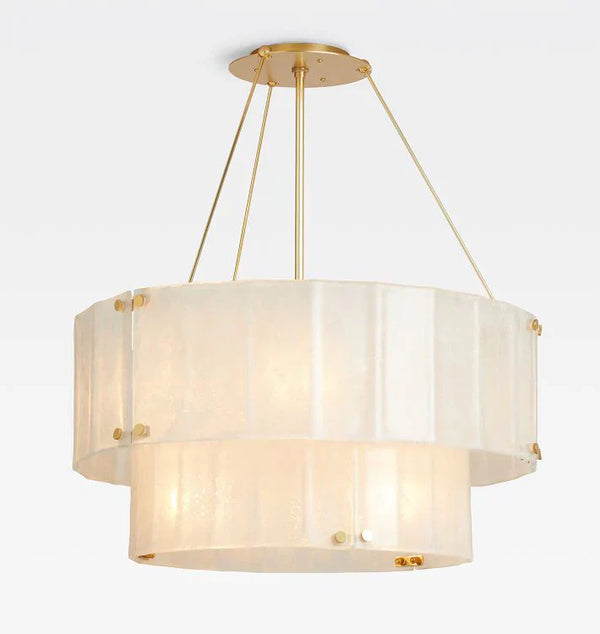 Willamette Glass Round Chandelier 2-Tier 32''-Brass-White-Arialamps