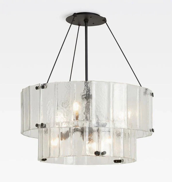 Willamette Glass Round Chandelier 2-Tier 32''-Bronze-Clear-Arialamps
