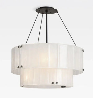 Willamette Glass Round Chandelier 2-Tier 32''-Bronze-Pearl White-Arialamps