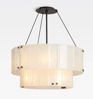Willamette Glass Round Chandelier 2-Tier 32''-Bronze-White-Arialamps