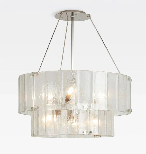 Willamette Glass Round Chandelier 2-Tier 32''-Nickel-Clear-Arialamps