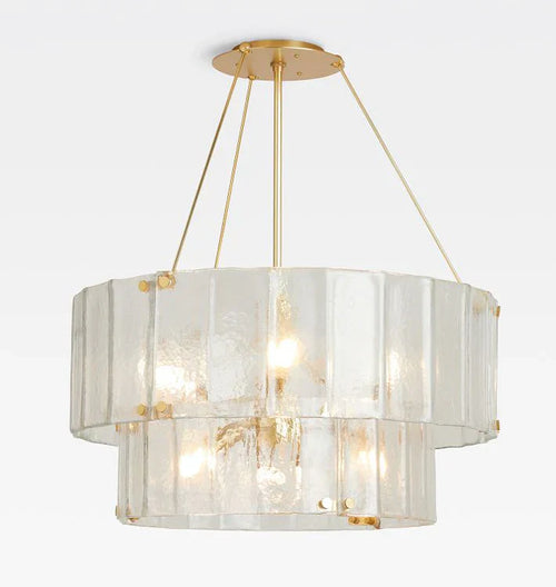 Willamette Glass Round Chandelier 2-Tier 32''-Brass-Clear-Arialamps