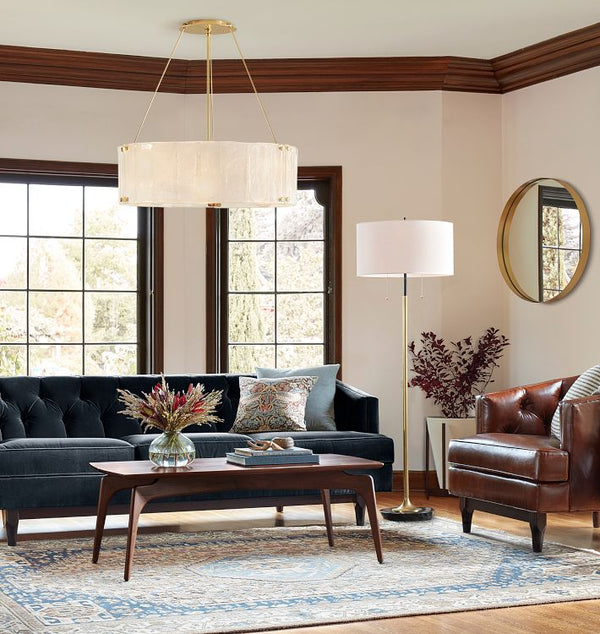 Willamette Glass Round Chandelier 48''-Brass-White-Arialamps